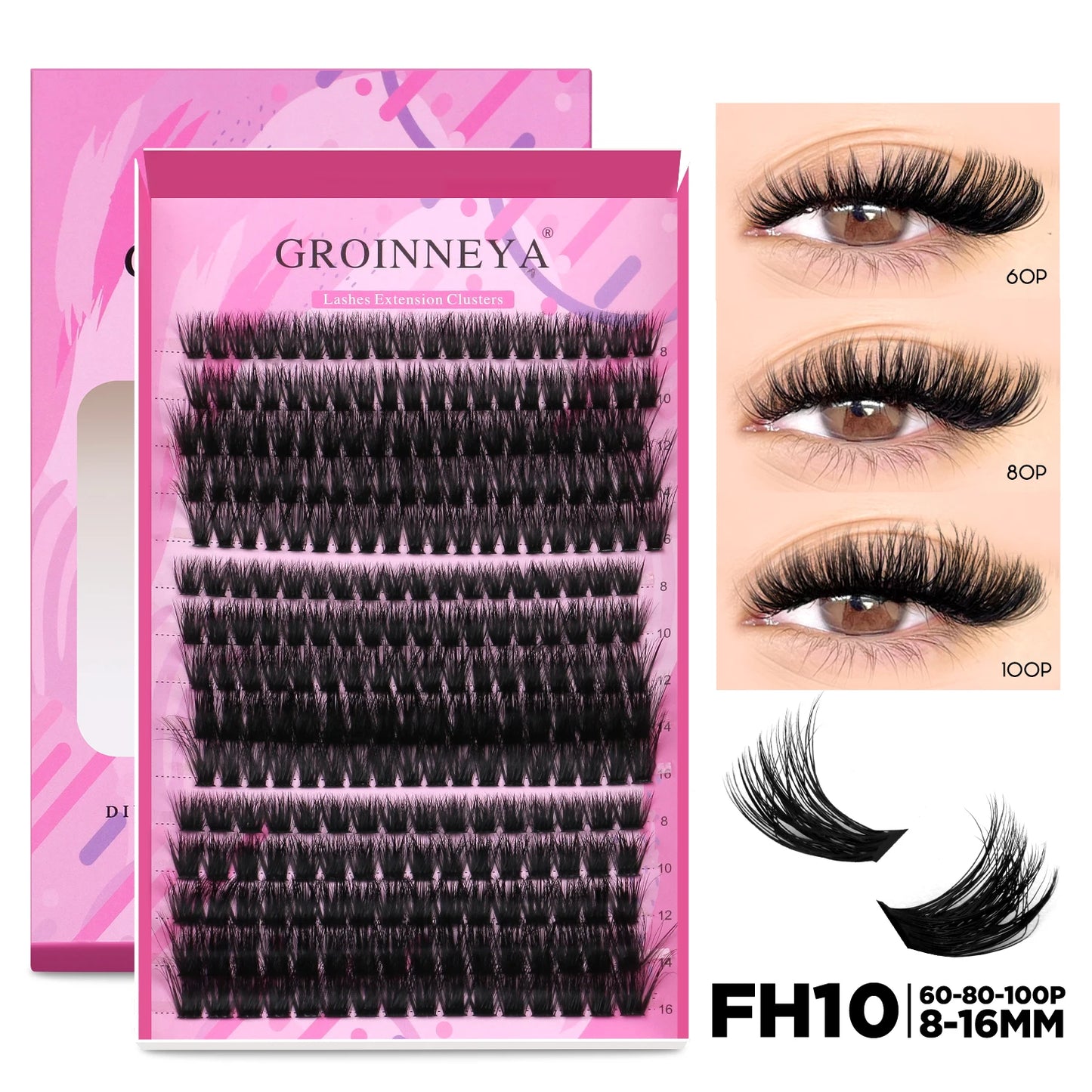 GROINNEYA DIY Lash Extension Kit Individual Lashes Cluster Mix Eyelashes Full Set Lashes Kit with Lash Bond and Seal At Home