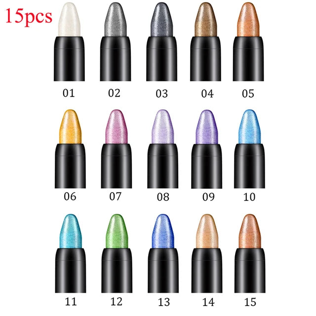 15Pcs Pearlescent silkworm eyeshadow pen lasting waterproof and not blooming Shiny pearlescent gel pen 16 color eye shadow pen