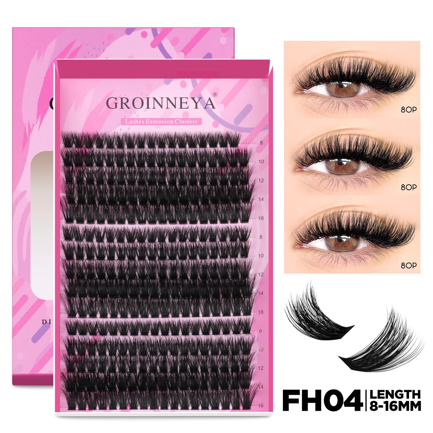 GROINNEYA DIY Lash Extension Kit Individual Lashes Cluster Mix Eyelashes Full Set Lashes Kit with Lash Bond and Seal At Home