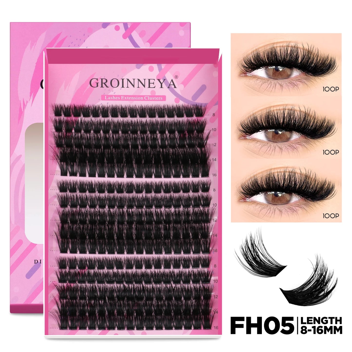 GROINNEYA DIY Lash Extension Kit Individual Lashes Cluster Mix Eyelashes Full Set Lashes Kit with Lash Bond and Seal At Home