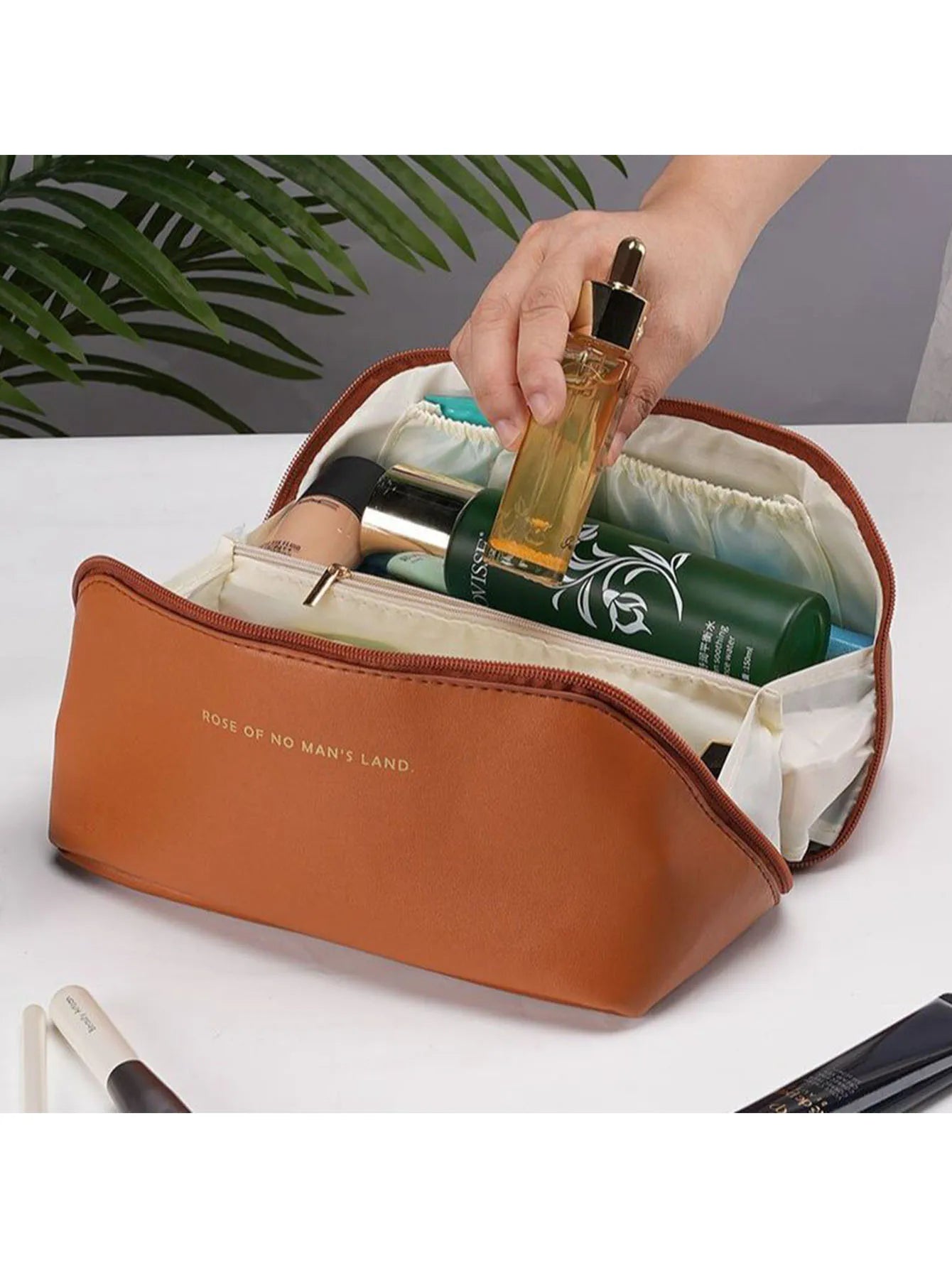 Large Travel Cosmetic Bag for Women Leather Makeup Organizer Female Toiletry Kit Bags Make Up Case Storage Pouch Luxury Lady Box