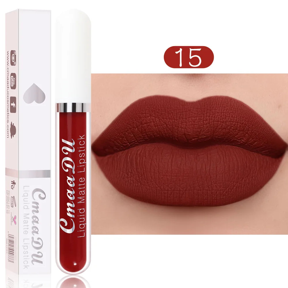 Sexy Long Lasting Velvet Matte Lip Gloss Liquid Lipstick Lip Makeup Women Beauty Red Nonstick Cup Waterproof Lip Gloss 18 Color