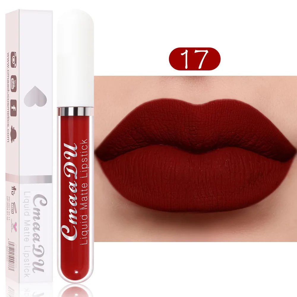 Sexy Long Lasting Velvet Matte Lip Gloss Liquid Lipstick Lip Makeup Women Beauty Red Nonstick Cup Waterproof Lip Gloss 18 Color