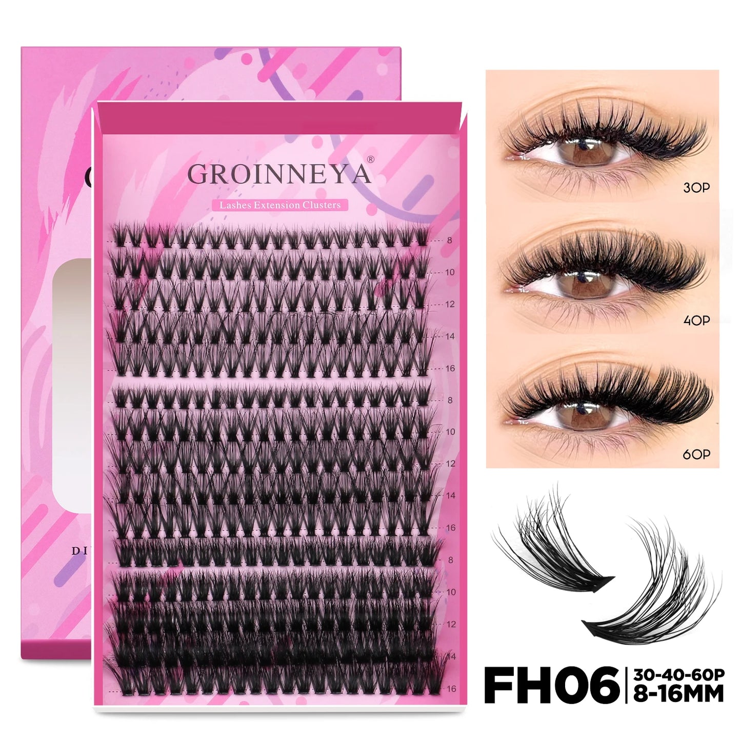 GROINNEYA DIY Lash Extension Kit Individual Lashes Cluster Mix Eyelashes Full Set Lashes Kit with Lash Bond and Seal At Home