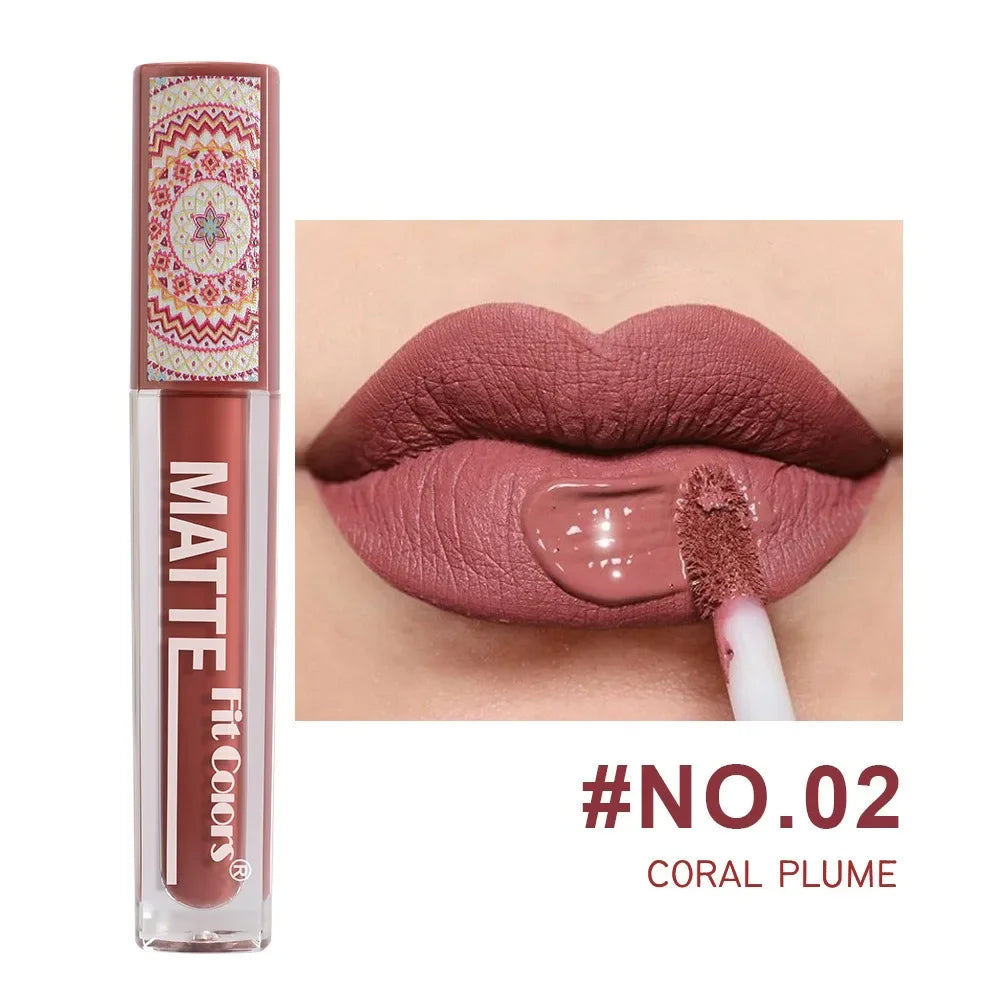 6Colors Waterproof Liquid Lipstick Matte Velvet Clay Texture Lip Gloss Bohemian Style Earth Brown Lasting Non Stick Cup Makeup