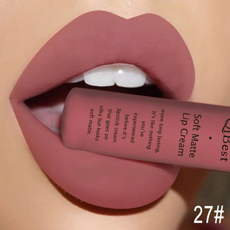 QIBEST Sexy Velvet Matte Lip Gloss Liquid Lipstick Lipgloss Beauty Red Nude Waterproof Long-lasting Lip Stain Makeup For Women