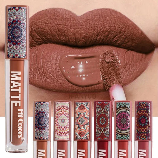 6Colors Waterproof Liquid Lipstick Matte Velvet Clay Texture Lip Gloss Bohemian Style Earth Brown Lasting Non Stick Cup Makeup