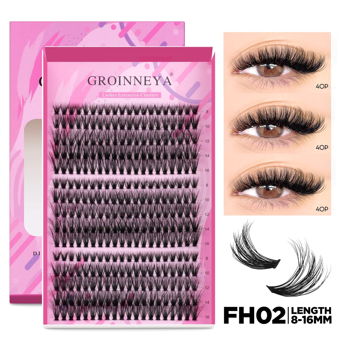 GROINNEYA DIY Lash Extension Kit Individual Lashes Cluster Mix Eyelashes Full Set Lashes Kit with Lash Bond and Seal At Home