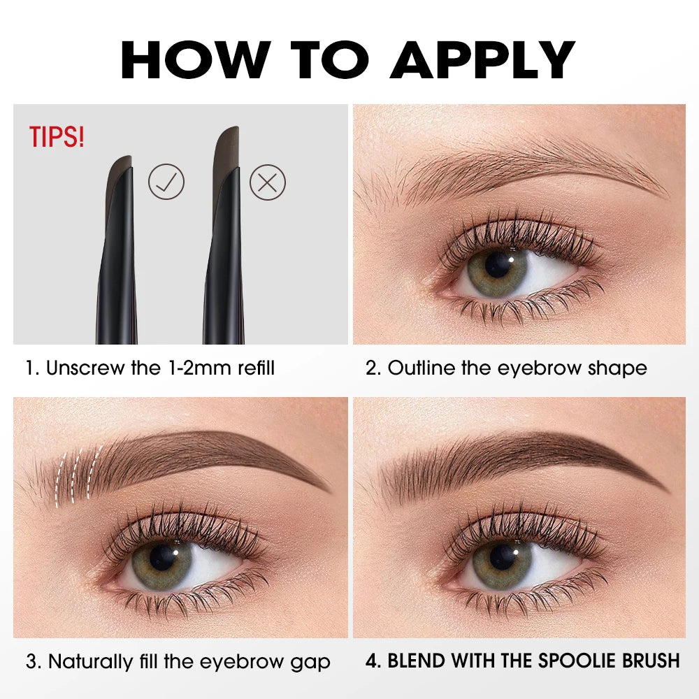 Eyebrow Pencil Waterproof Natural Long Lasting Smooth Fill Fluff Blendable High Pigment Brow Pencil Eye Makeup