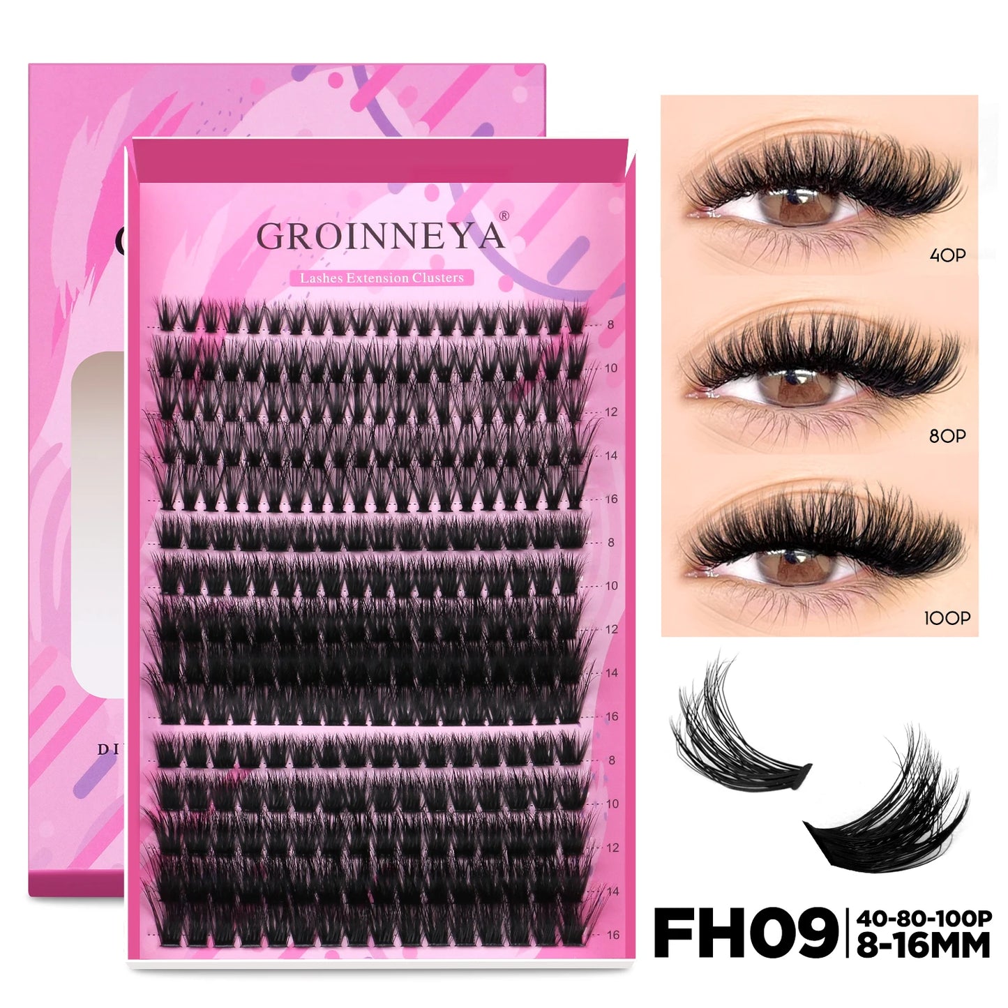 GROINNEYA DIY Lash Extension Kit Individual Lashes Cluster Mix Eyelashes Full Set Lashes Kit with Lash Bond and Seal At Home