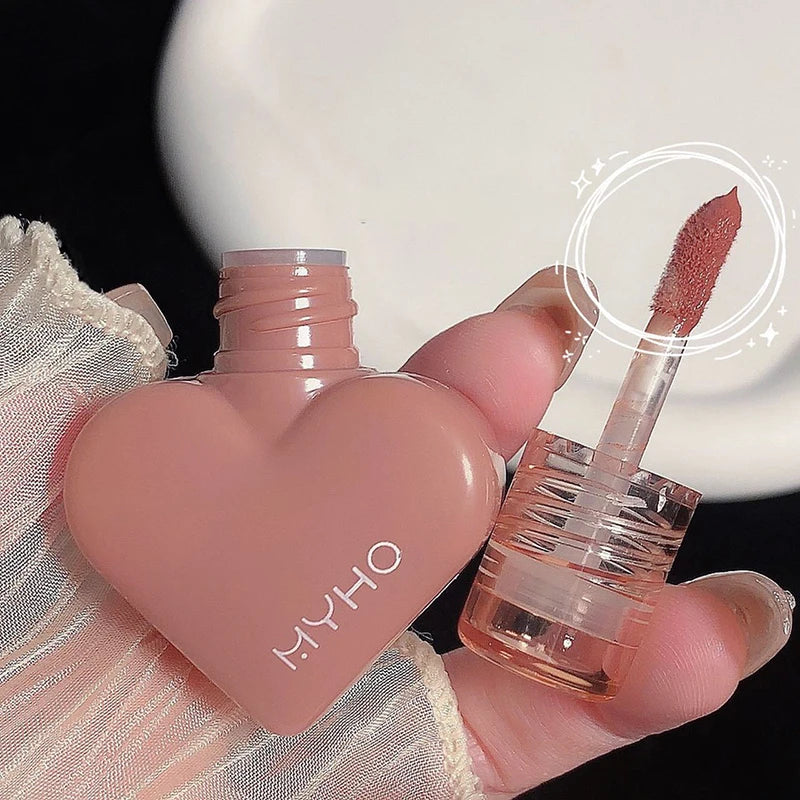 MYHO Heart Shape Mousse Matte Lipstick Liquid Lip Gloss Waterproof Long Lasting Women Heart Lip Tint Student Beauty Cosmetic