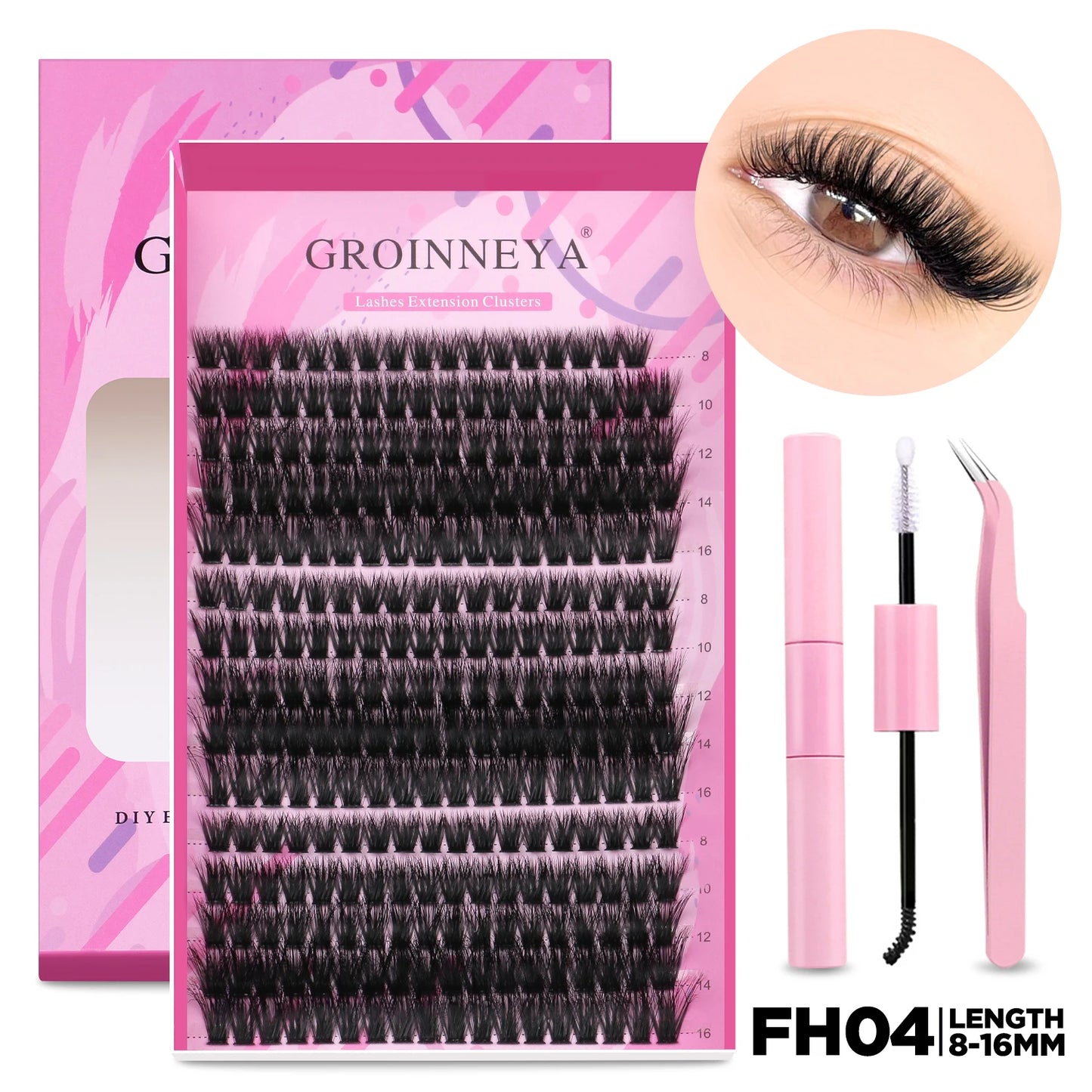 GROINNEYA DIY Lash Extension Kit Individual Lashes Cluster Mix Eyelashes Full Set Lashes Kit with Lash Bond and Seal At Home