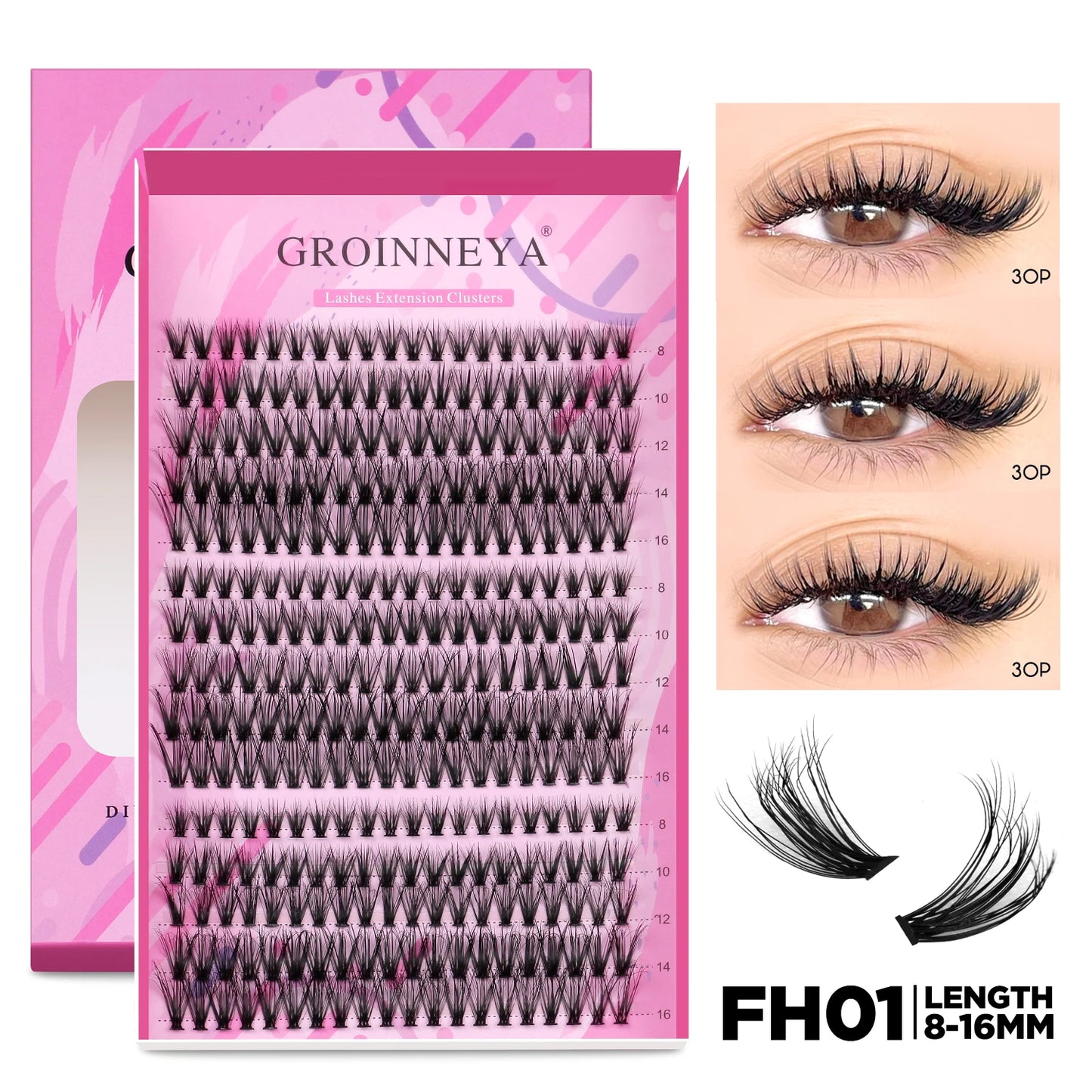 GROINNEYA DIY Lash Extension Kit Individual Lashes Cluster Mix Eyelashes Full Set Lashes Kit with Lash Bond and Seal At Home