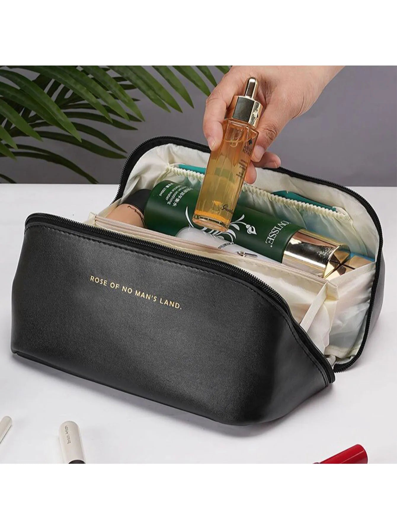 Large Travel Cosmetic Bag for Women Leather Makeup Organizer Female Toiletry Kit Bags Make Up Case Storage Pouch Luxury Lady Box